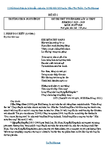12 Đề thi và Đáp án kỳ tuyển sinh vào 10 Hà Nội 2025 môn Văn (Thi Thử)