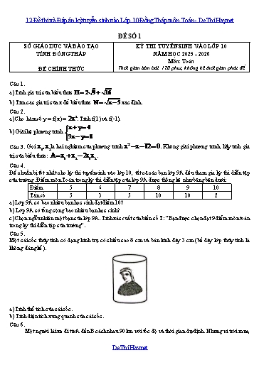 12 Đề thi và Đáp án kỳ tuyển sinh vào Lớp 10 Đồng Tháp môn Toán