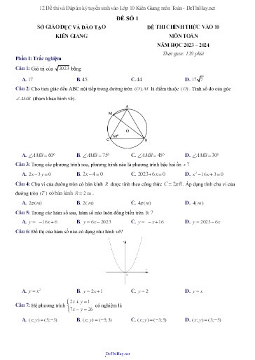 12 Đề thi và Đáp án kỳ tuyển sinh vào Lớp 10 Kiên Giang môn Toán