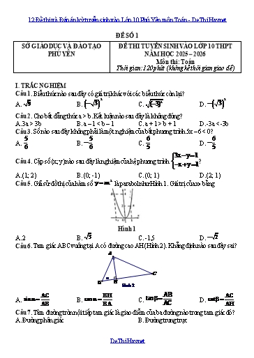 12 Đề thi và Đáp án kỳ tuyển sinh vào Lớp 10 Phú Yên môn Toán