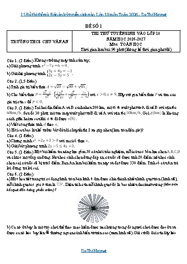 15 Đề thi thử và Đáp án kỳ tuyển sinh vào Lớp 10 môn Toán 2026