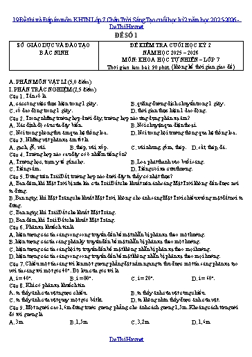 19 Đề thi và Đáp án môn KHTN Lớp 7 Chân Trời Sáng Tạo cuối học kì 2 năm học 2025-2026