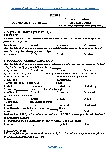 23 Đề thi và Đáp án cuối học kì 2 Tiếng Anh Lớp 6 Global Success