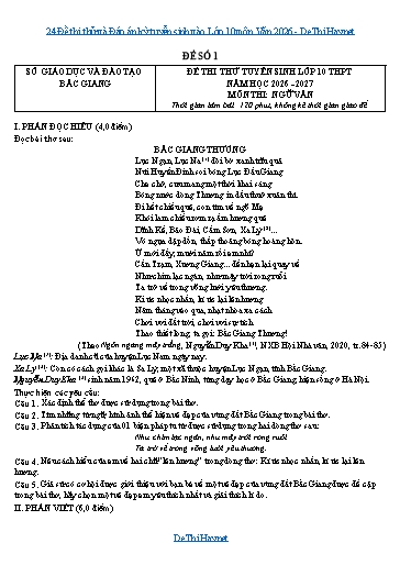 24 Đề thi thử và Đáp án kỳ tuyển sinh vào Lớp 10 môn Văn 2026