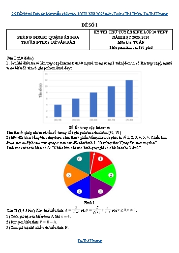 25 Đề thi và Đáp án kỳ tuyển sinh vào 10 Hà Nội 2025 môn Toán (Thi Thử)
