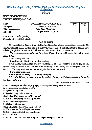 29 Đề thi và Đáp án cuối học kì 2 Tiếng Việt Lớp 4 2025-2026 sách Chân Trời Sáng Tạo