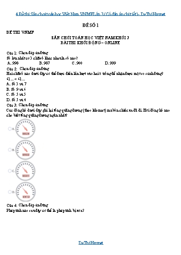 4 Đề thi Sân chơi toán học Việt Nam VNMF Lớp 3 (Có đáp án chi tiết)