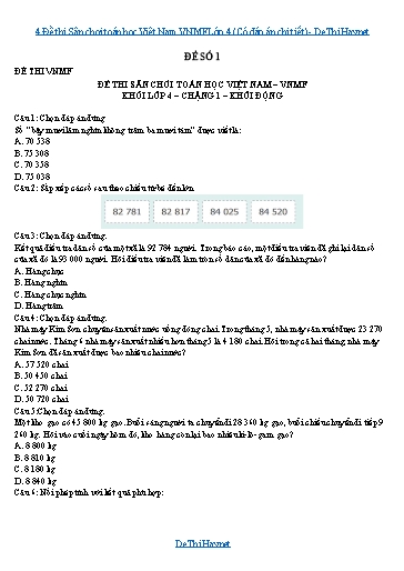 4 Đề thi Sân chơi toán học Việt Nam VNMF Lớp 4 (Có đáp án chi tiết)
