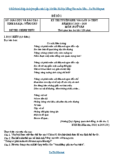 9 Đề thi và Đáp án kỳ tuyển sinh Lớp 10 tỉnh Bà Rịa Vũng Tàu môn Văn