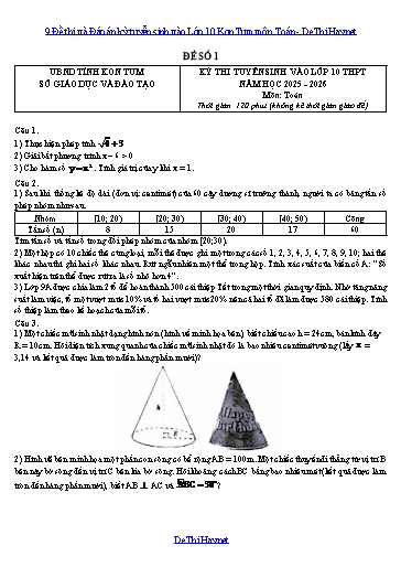 9 Đề thi và Đáp án kỳ tuyển sinh vào Lớp 10 Kon Tum môn Toán