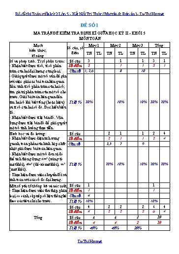 Bộ đề thi Toán giữa kỳ 2 Lớp 5 - Kết Nối Tri Thức (Ma trận & Đáp án)