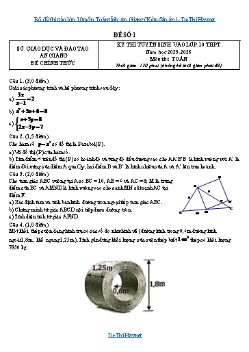 Bộ đề thi vào lớp 10 môn Toán tỉnh An Giang (Kèm đáp án)