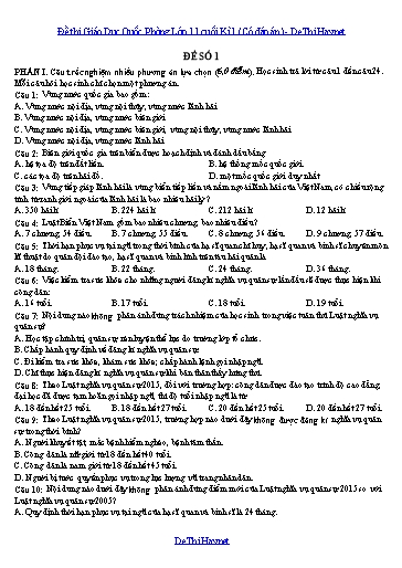 Đề thi Giáo Dục Quốc Phòng Lớp 11 cuối Kì 1 (Có đáp án)