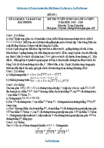Đề thi vào 10 Toán chuyên tỉnh Hải Phòng (Có đáp án)