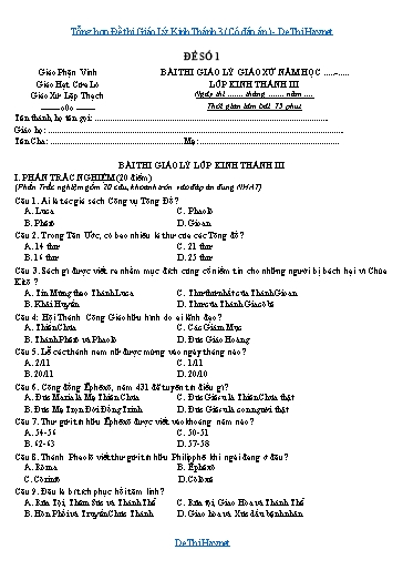 Tổng hợp Đề thi Giáo Lý Kinh Thánh 3 (Có đáp án)
