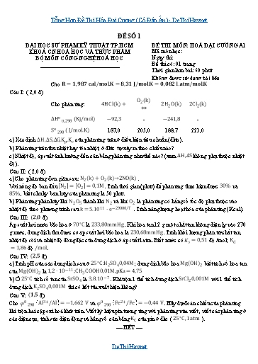 Tổng Hợp Đề Thi Hóa Đại Cương (Có Đáp Án)