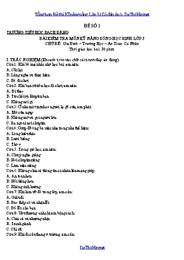 Tổng hợp Đề thi Kĩ năng sống Lớp 3 (Có đáp án)