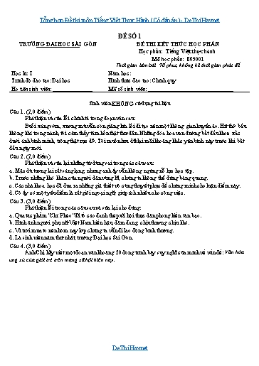 Tổng hợp Đề thi môn Tiếng Việt Thực Hành (Có đáp án)