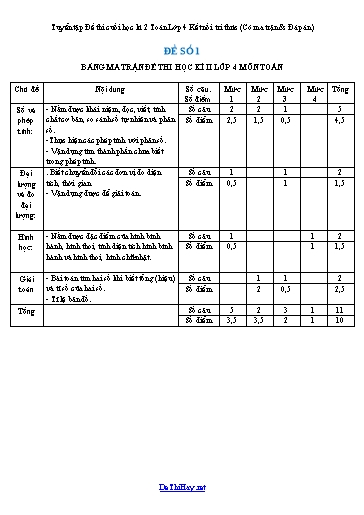Tuyển tập Đề thi cuối học kì 2 Toán Lớp 4 Kết nối tri thức (Có ma trận & Đáp án)