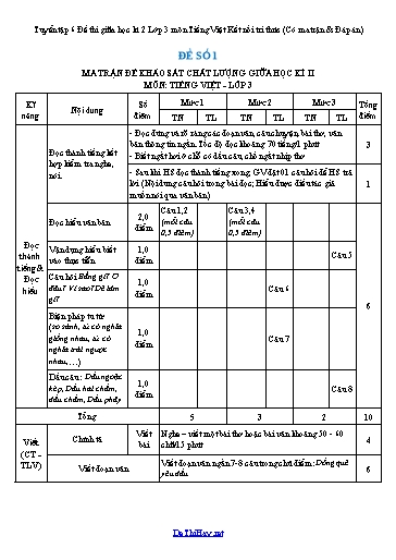 Tuyển tập 6 Đề thi giữa học kì 2 Lớp 3 môn Tiếng Việt Kết nối tri thức (Có ma trận & Đáp án)