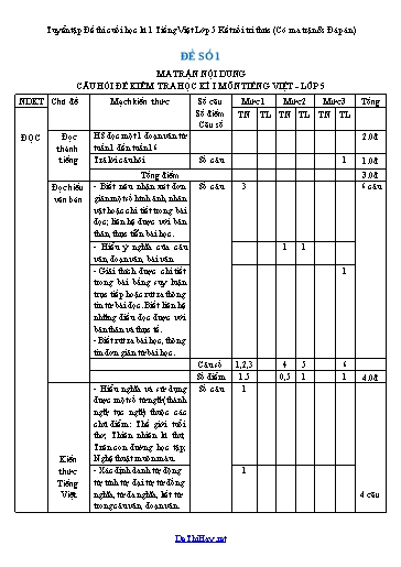 Tuyển tập Đề thi cuối học kì 1 Tiếng Việt Lớp 5 Kết nối tri thức (Có ma trận & Đáp án)