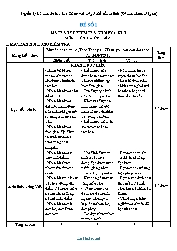 Tuyển tập Đề thi cuối học kì 2 Tiếng Việt Lớp 3 Kết nối tri thức (Có ma trận & Đáp án)