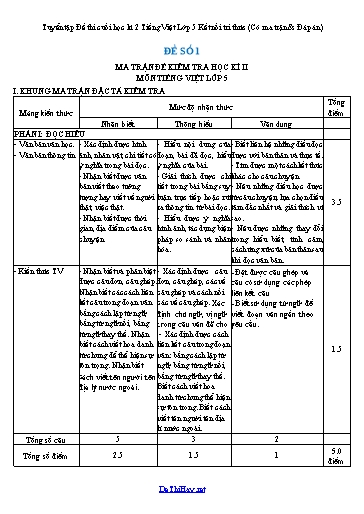 Tuyển tập Đề thi cuối học kì 2 Tiếng Việt Lớp 5 Kết nối tri thức (Có ma trận & Đáp án)
