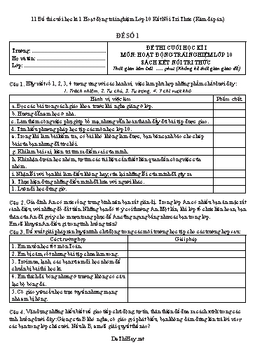 11 Đề thi cuối học kì 1 Hoạt động trải nghiệm Lớp 10 Kết Nối Tri Thức (Kèm đáp án)
