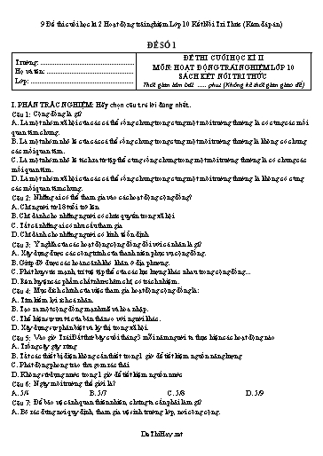 9 Đề thi cuối học kì 2 Hoạt động trải nghiệm Lớp 10 Kết Nối Tri Thức (Kèm đáp án)