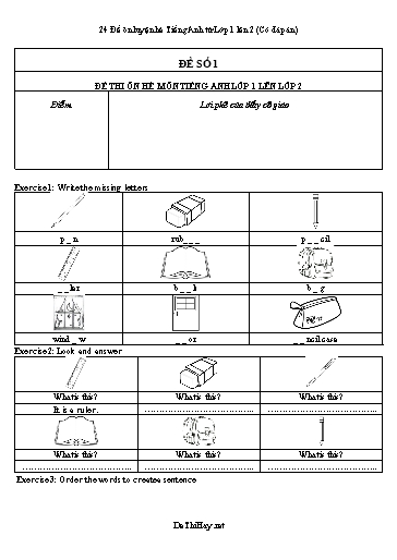 24 Đề ôn luyện hè Tiếng Anh từ Lớp 1 lên 2 (Có đáp án)