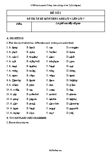 27 Đề ôn luyện hè Tiếng Anh từ Lớp 6 lên 7 (Có đáp án)